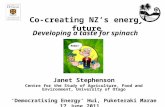 Co-creating NZ’s energy future Janet Stephenson Centre for the Study of Agriculture, Food and Environment, University of Otago ‘Democratising Energy’ Hui,