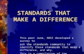 STANDARDS THAT MAKE A DIFFERENCE This past June, ANSI developed a survey to ask the standards community to identify those standards that make a difference,