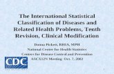1 The International Statistical Classification of Diseases and Related Health Problems, Tenth Revision, Clinical Modification Donna Pickett, RHIA, MPH.