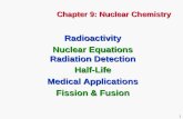 1 Chapter 9: Nuclear Chemistry Radioactivity Nuclear Equations Radiation Detection Half-Life Medical Applications Fission & Fusion.