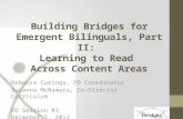 Building Bridges for Emergent Bilinguals, Part II : Learning to Read Across Content Areas Rebecca Curinga, PD Coordinator Suzanna McNamara, Co-Director