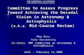 Committee to Assess Progress Toward Achieving the Decadal Vision in Astronomy & Astrophysics ( a.k.a. Mid-Course Review) Meg Urry Yale University Co-chair,