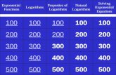 Exponential FunctionsLogarithms Properties of Logarithms Natural Logarithms Solving Exponential Equations 100 200 300 400 500.