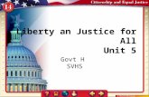 Liberty an Justice for All Unit 5 Govt H SVHS. Chapter Menu Essential Question Section 1:Section 1:Constitutional Rights Section 2:Section 2:Freedom of.