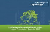 ® ® Lightbridge Corporation (NASDAQ: LTBR) Investor Presentation - December 2012.