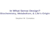In What Sense Design? Biochemistry, Metabolism, & Life’s Origin Stephen M. Contakes.