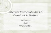 Internet Vulnerabilities & Criminal Activities Malware 3.2 9/26/2011.