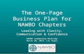 The One-Page Business Plan for NAWBO Chapters Leading with Clarity, Communication & Confidence NAWBO Leadership Bootcamp March 20, 2014, Las Vegas.