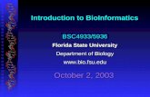 BSC4933/5936 Florida State University Department of Biology  October 2, 2003 Introduction to BioInformatics.