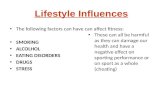 Lifestyle Influences The following factors can have can affect fitness: SMOKING ALCOLHOL EATING DISORDERS DRUGS STRESS These can all be harmful as they.