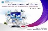 10 April 2012 e-Government of Korea : Success Factors and International Cooperation Park, deoksoo Director, MOPAS Republic of Korea.