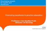 Promoting excellence in practice education Professor Lisa Bayliss-Pratt Director of Nursing.