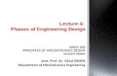 Lecture 4: Phases of Engineering Design MECE 202 PRINCIPLES OF MECHATRONICS DESIGN Lecture Notes Asst. Prof. Dr. Zühal ERDEN Department of Mechatronics.