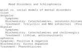 Mood Disorders and Schizophrenia Biological vs. social models of mental disorders Depression Unipolar Symptoms Biochemistry: Catecholamines, serotonin,histamine.