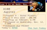 Today’s APODAPOD  Chapter 9 – Outer Planets  Quiz 8 this week - ONLINE  Rooftop on TONIGHT, 8 PM  Kirkwood on Wednesday, Nov. 12, 7-9PM  Homework.