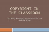 COPYRIGHT IN THE CLASSROOM By: Jenny Akenberger, Lauren Brunswick, and Samantha Griner.