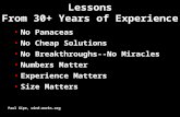 Lessons From 30+ Years of Experience No Panaceas No Cheap Solutions No Breakthroughs--No Miracles Numbers Matter Experience Matters Size Matters Paul Gipe,