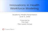 Innovations in Health Workforce Modeling Academy Health Presentation June 5, 2004 Presented by Tim Dall The Lewin Group.