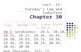 Chapter 30 Lect. 15: Faraday’s Law and Induction HW 5 (problems): 28.5, 28.10, 28.15, 28.27, 28.36, 28.45, 28.50, 28.63, 29.15, 29.36, 29.48, 29.54, 30.14,