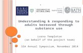Understanding & responding to adults bereaved through substance use Lorna Templeton (on behalf of the project team) SSA Annual Symposium, November 2014.