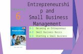 SLIDE 1 6-1 6-1Becoming an Entrepreneur 6-2 6-2Small Business Basics 6-3 6-3Starting a Small Business 6 C H A P T E R Entrepreneurship and Small Business.