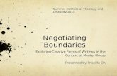 Negotiating Boundaries Exploring Creative Forms of Writings in the Context of Mental Illness Presented by Priscilla Oh Summer Institute of Theology and.