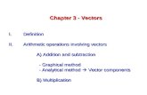 Chapter 3 - Vectors I. Definition II. Arithmetic operations involving vectors A) Addition and subtraction - Graphical method - Graphical method - Analytical.