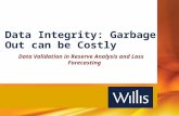 Data Integrity: Garbage Out can be Costly Data Validation in Reserve Analysis and Loss Forecasting September 11, 2013.