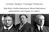 United States’ Foreign Policies: Big Stick; Dollar Diplomacy; Moral Diplomacy; applications and impact on region.