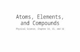 Atoms, Elements, and Compounds Physical Science, Chapter 14, 15, and 16.