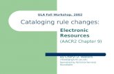 ULA Fall Workshop, 2002 Cataloging rule changes: Electronic Resources (AACR2 Chapter 9) By Cheryl D. Walters chewal@ngw.lib.usu.edu Sponsored by Technical.
