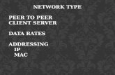 NETWORK TYPE PEER TO PEER CLIENT SERVER DATA RATES ADDRESSING IP MAC.