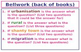 Bellwork (back of books) 1.If urbanisation is the answer what is the question? (List two questions that it could be the answer for) 2.If rural is the answer.