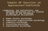 Sample AP Question on Approaches/Subfields Leadership, job satisfaction, and employee motivation are all studied in which of the following psychological.