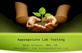 Appropriate Lab Testing Mark Schauss, MBA, DB President, Lab Interpretation LLC.