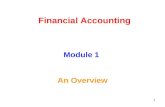 1 Financial Accounting Module 1 An Overview. 2 Module 1 (6 Hours) Financial Accounting An overview, Accounting concepts, principles, accounting standards.
