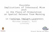 Binaural Hearing and Speech Laboratory Possible Implications of Interaural Mismatch in the Place-of-Stimulation on Spatial Release from Masking in Cochlear