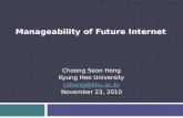 Choong Seon Hong Kyung Hee University cshong@khu.ac.kr November 23, 2010 Manageability of Future Internet.
