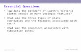 Essential Questions How does the movement of Earth’s tectonic plates result in many geologic features? What are the three types of plate boundaries and.