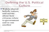 Copyright 2009 Pearson Education, Inc., Publishing as Longman Defining the U.S. Political Culture Widely shared beliefs, values, and norms about how citizens.