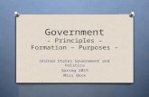 Government - Principles – Formation – Purposes - United States Government and Politics Spring 2015 Miss Beck.
