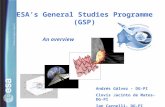 ESA’s General Studies Programme (GSP) Andrés Gálvez – DG-PI Clovis Jacinto de Matos- DG-PI Ian Carnelli- DG-PI An overview.