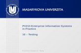 PV213 EIS in Practice: 10 – Testing 1 PV213 Enterprise Information Systems in Practice 10 – Testing.