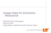 Usage Data for Electronic Resources WRAPS/FRIP Presentation April 24, 2007 Gayle Baker, Maribeth Manoff, Eleanor Read.