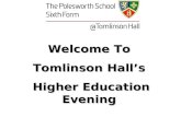 Welcome To Tomlinson Hall’s Higher Education Evening.