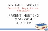 MS FALL SPORTS Football, Boys Soccer, Fastpitch PARENT MEETING 9/4/2014 4:45 PM.