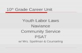 10 th Grade Career Unit Youth Labor Laws Naviance Community Service PSAT w/ Mrs. Spellman & Counseling.