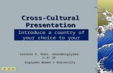 Cross-Cultural Presentation Introduce a country of your choice to your classmates Suzanne G. Bonn, sbonn@sugiyama-u.ac.jp Sugiyama Women’s University.