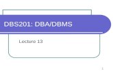 1 DBS201: DBA/DBMS Lecture 13. 2 Agenda The functions of a DBMS The role of a Data Administrator/ Database Administrator.