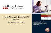 Lender Code 833733 Lana Low, Ph.D. Financial Literacy Research How Much Is Too Much? MASFAA November 4, 2005.